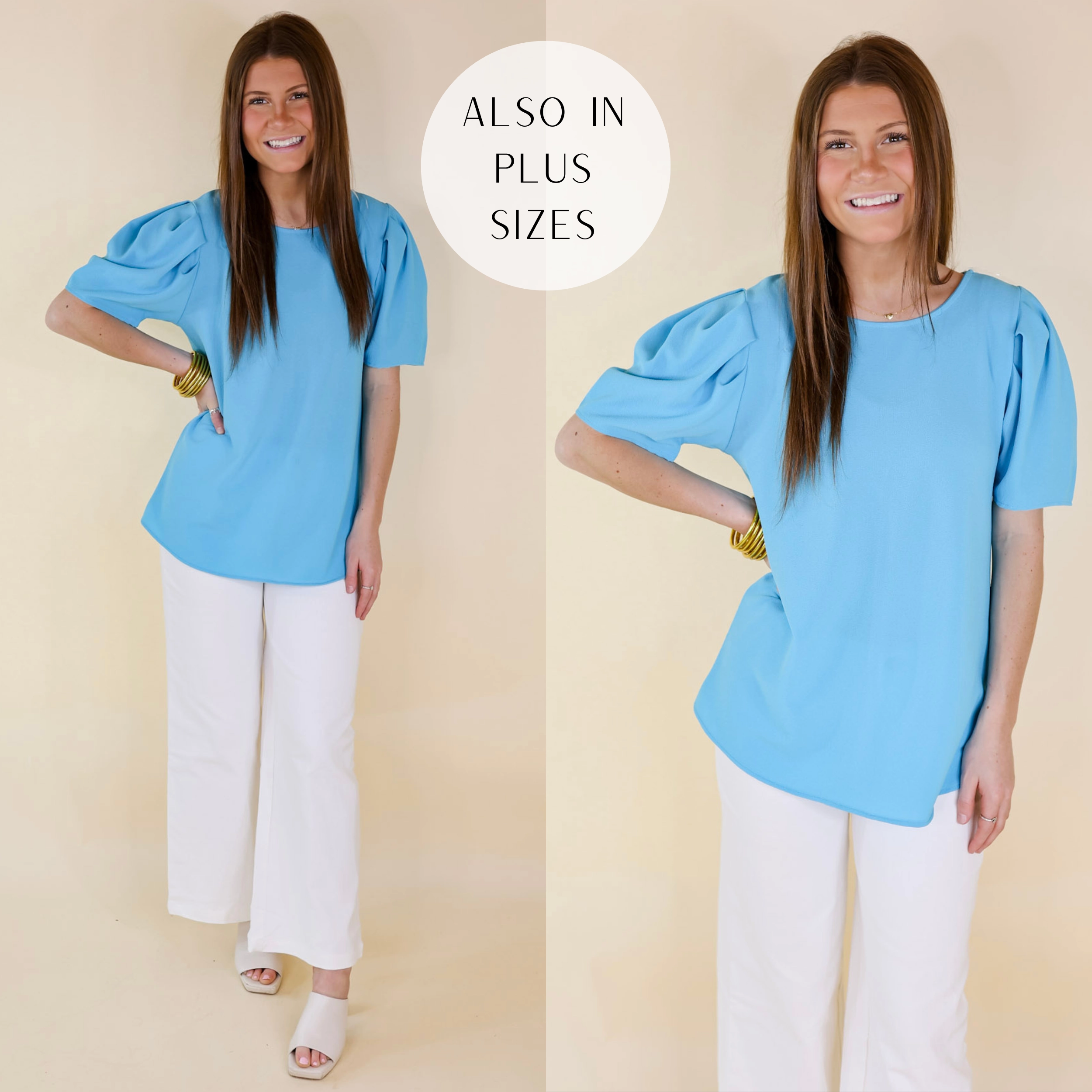 Outdoor Shirt NonChafe Share The Love Pleated Short Sleeve Top in Blue