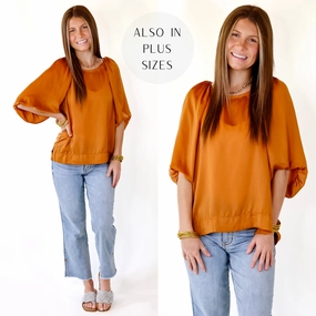 Practical Boots Flash A Smile Half Balloon Sleeve Satin Blouse in Burnt Orange