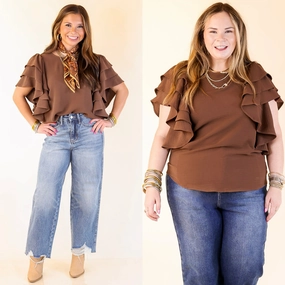 Turning Heads Multi-Tiered Ruffle Cap Sleeve Top in Chocolate Brown Thermal Regulation Fabric Earthy Hue