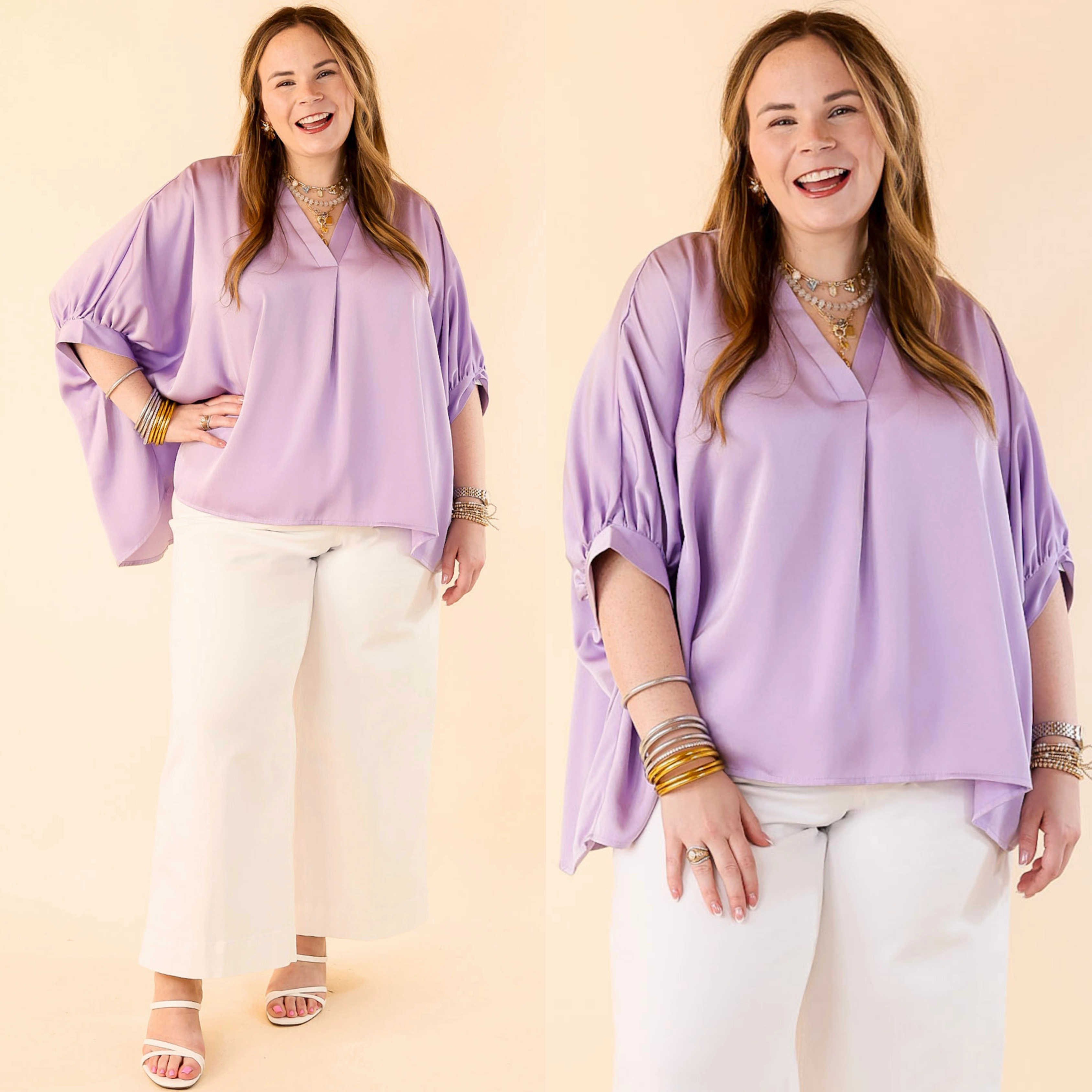 Irresistibly Chic Half Sleeve Oversized Blouse in Lilac Purple Layering Piece Lightweight Layers
