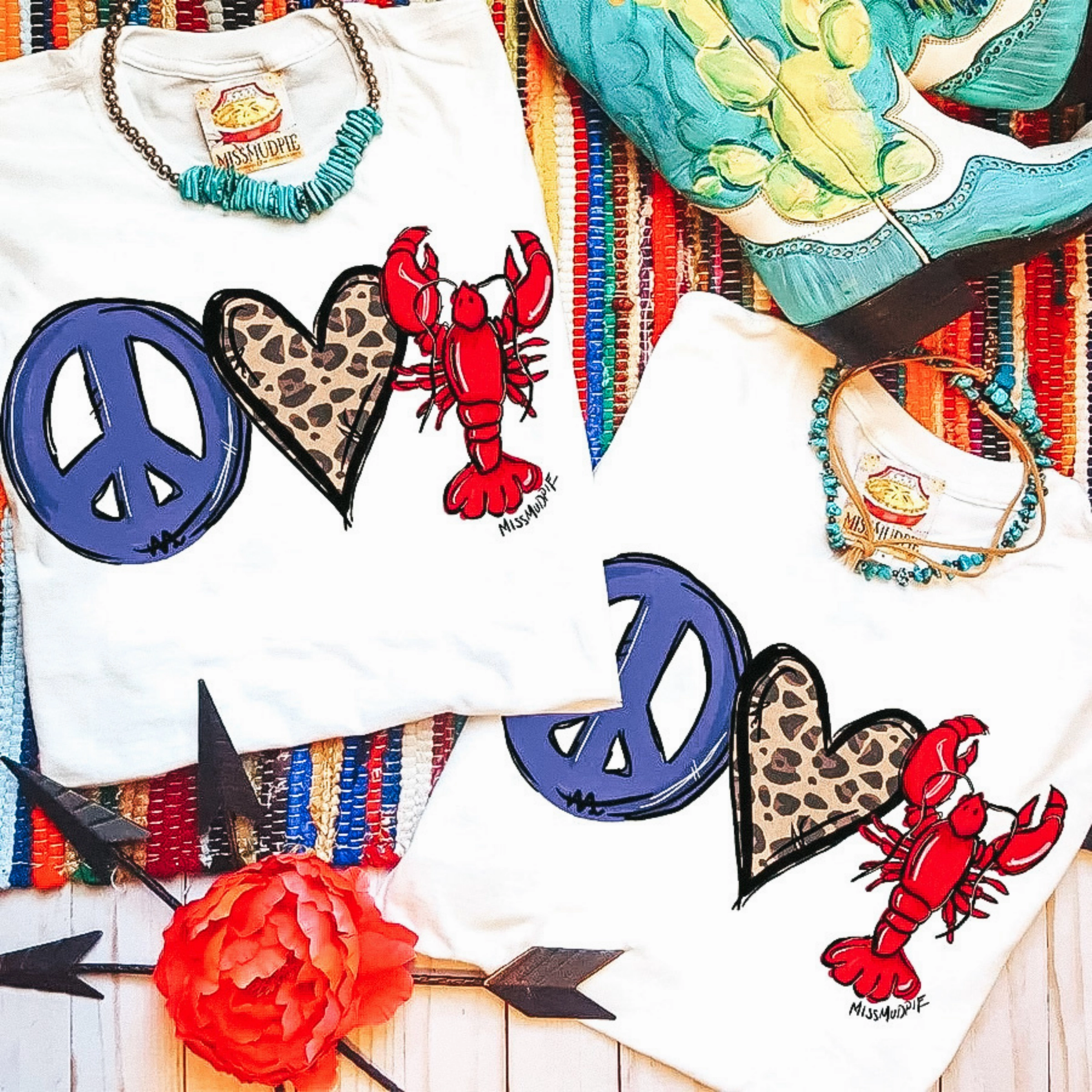 Effortless Design Online Exclusive | Peace Love Crawfish  Short Sleeve Graphic Tee in White