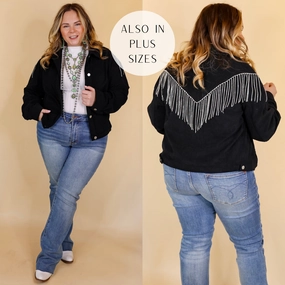 All-Day Fit Everyday Fashion Signature Moves Button Up Corduroy Jacket with Crystal Fringe Back in Black
