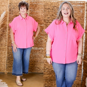 Timeless Appeal Collared Button Up Top in Hot Pink Urban Style