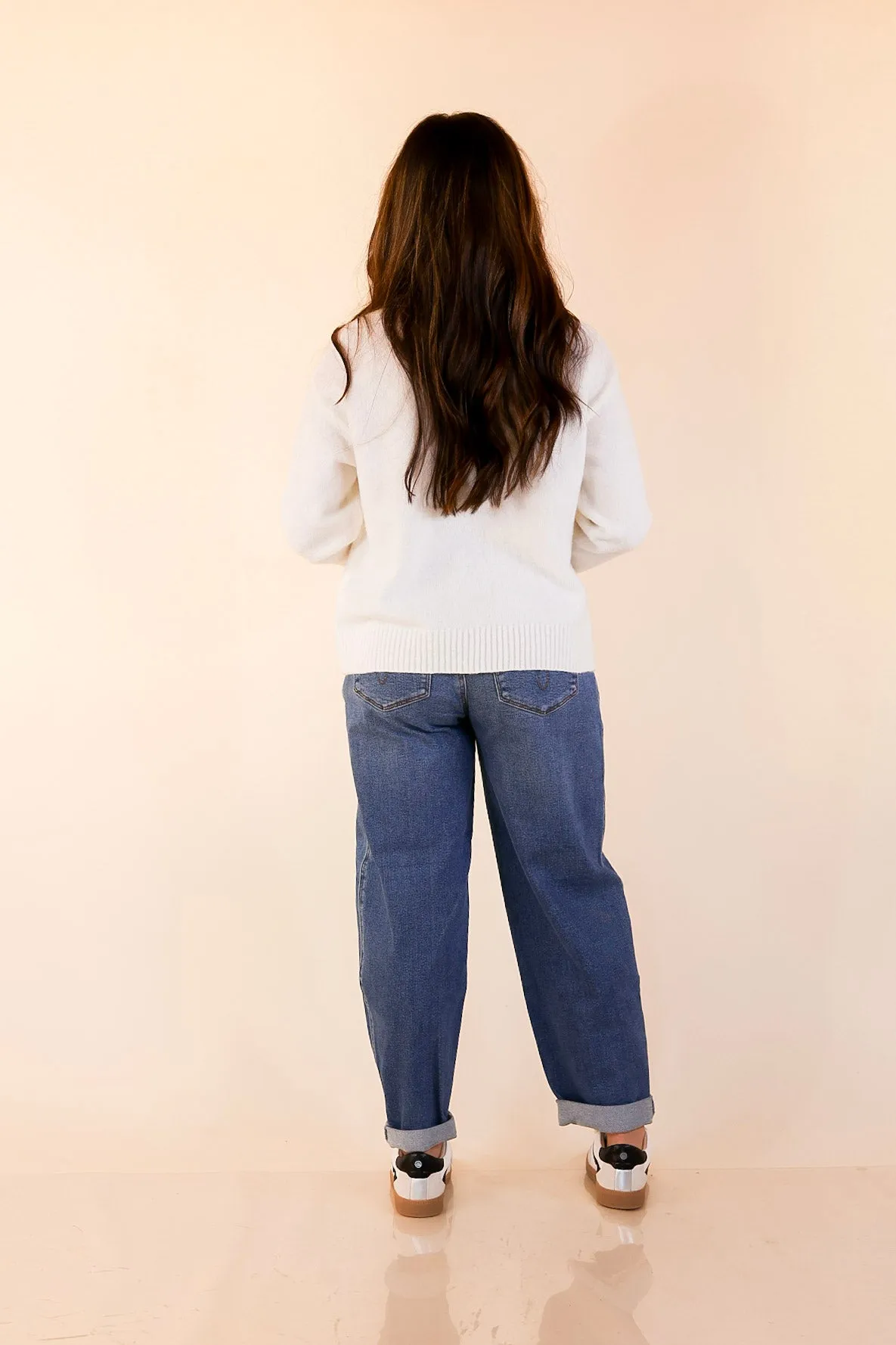 Simply Southern | Finest Touch Crewneck Sweater with Bow Teddy Bear Graphic in Cream Unstructured Fit