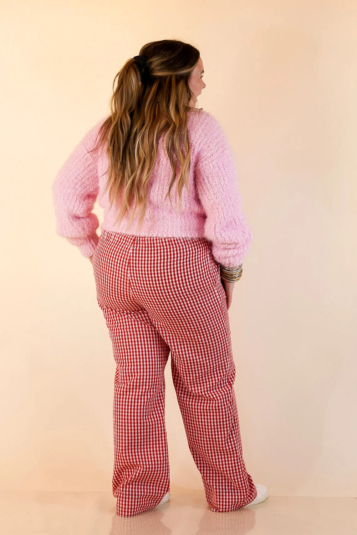Reflective Safety Accents Simply Southern | Tied to Perfection Eyelash Textured Knit Sweater with Red Bow in Pink