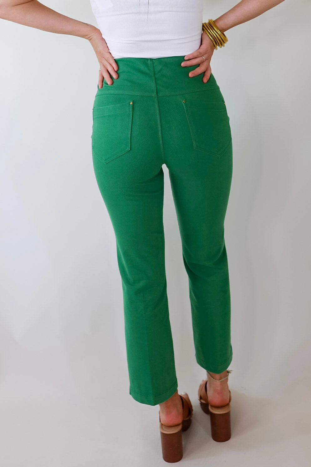 Lyss?? | Denim Baby Bootcut Ankle Pants in Lily Pad Green Warm Pants