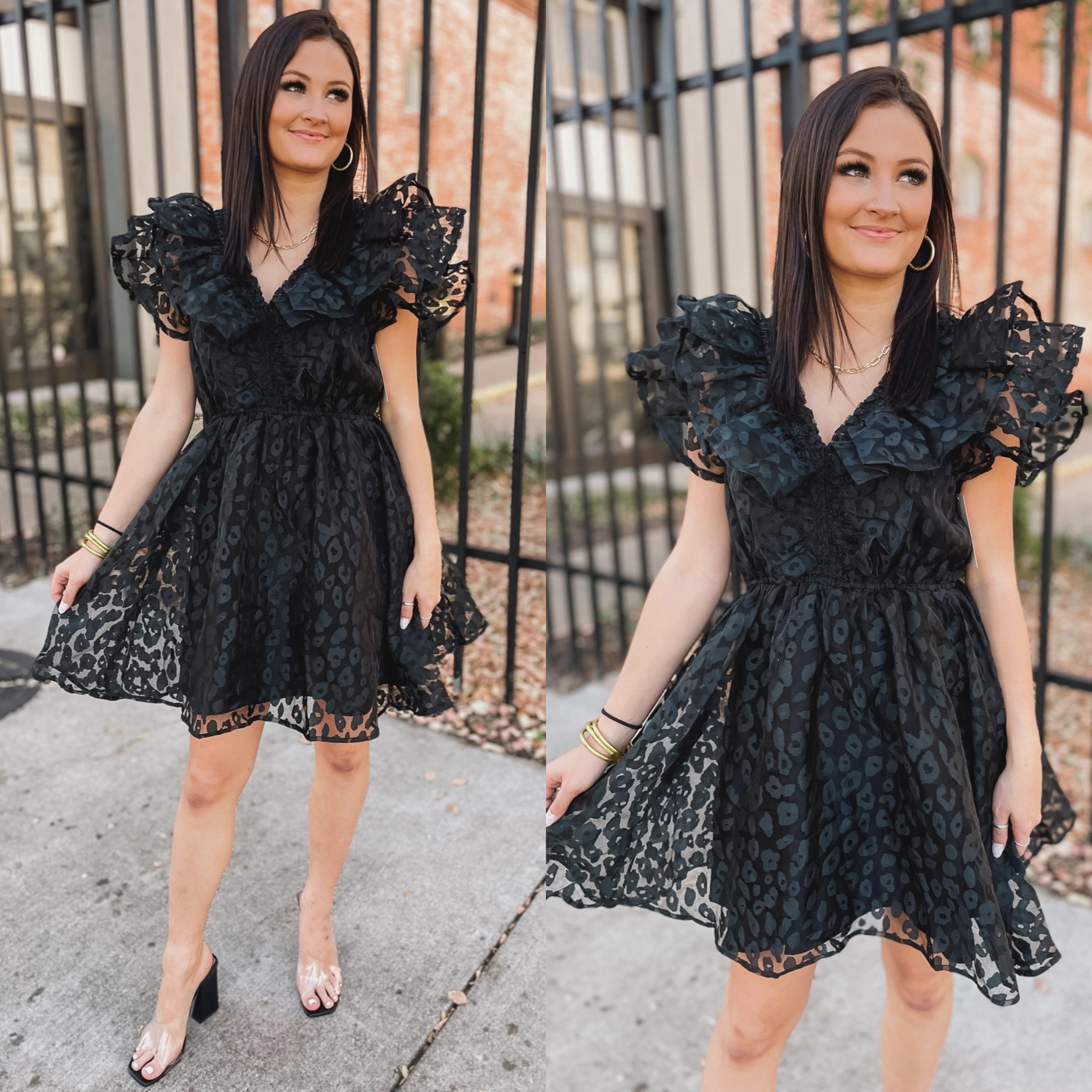 Timeless Skirt Welcome To Hollywood Sheer Leopard Print Dress with Ruffle Detail in Black