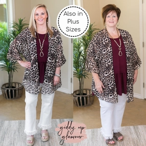 Layered Shirt Multi-Purpose Wear Last Chance Size Small & Medium | Tell Me About It Sheer Kimono with Ruffle Sleeves in Leopard