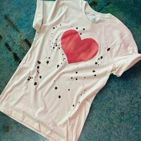 Online Exclusive | Valentine Heart Short Sleeve Graphic Tee with Black Splatter Paint in Cream Comfort Style Casual Flex
