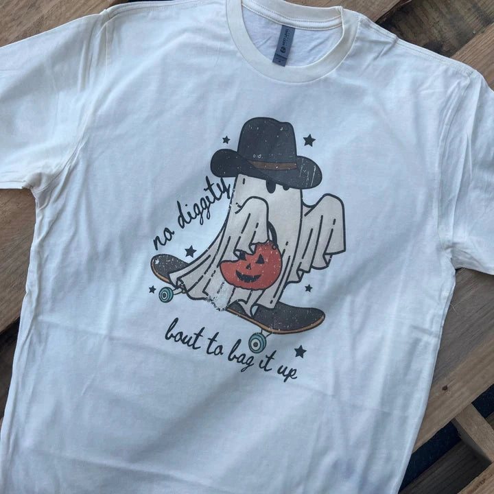 Indoor clothing Online Exclusive | No Digity, About to Bag It Up Halloween Ghost Short Sleeve Graphic Tee in White