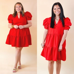 Summer Air Call Me Chic Balloon Sleeve Short Dress in Red