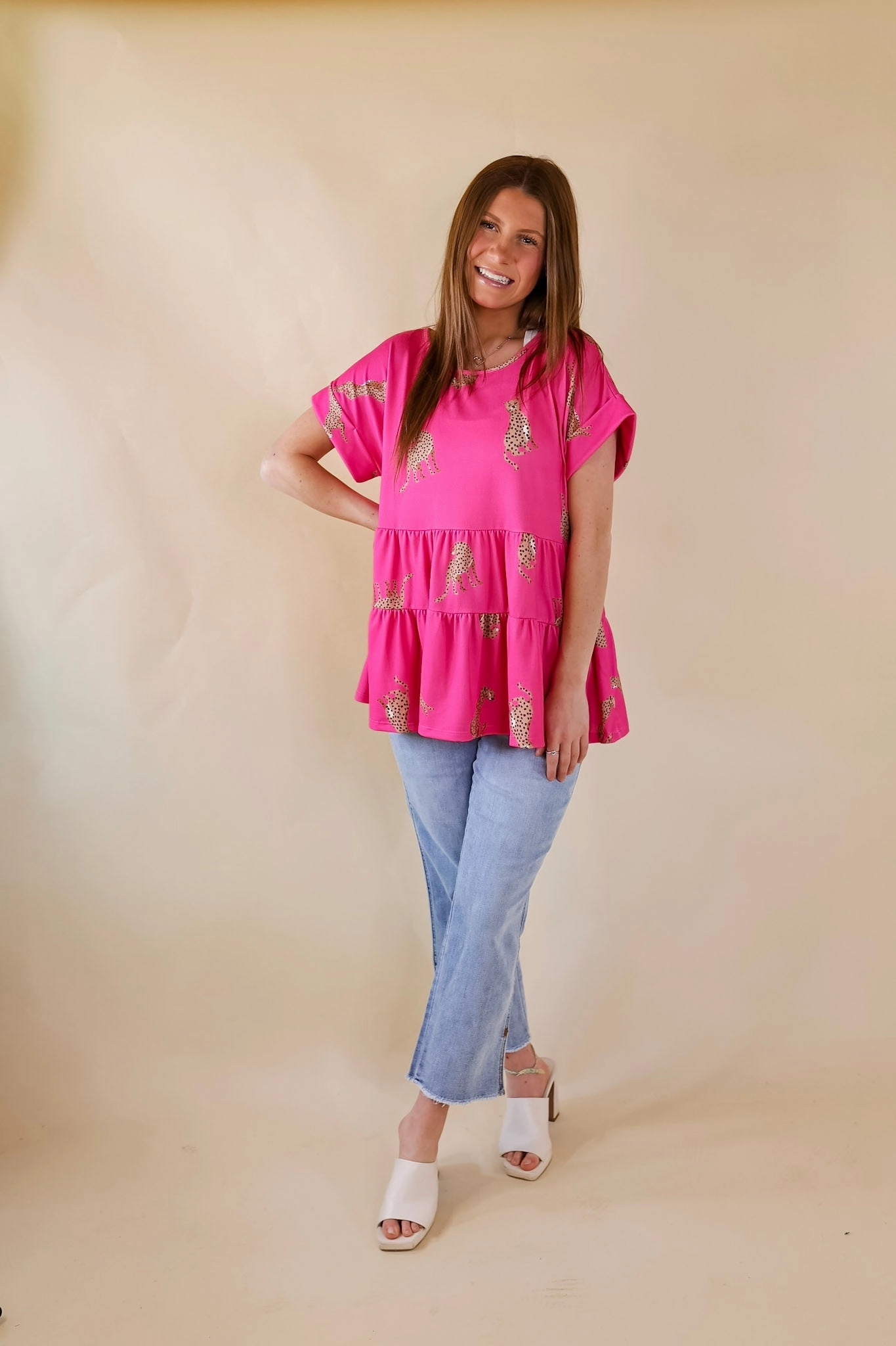 Feeling Wild Cheetah Print Tiered Babydoll Top in Hot Pink Winter Style