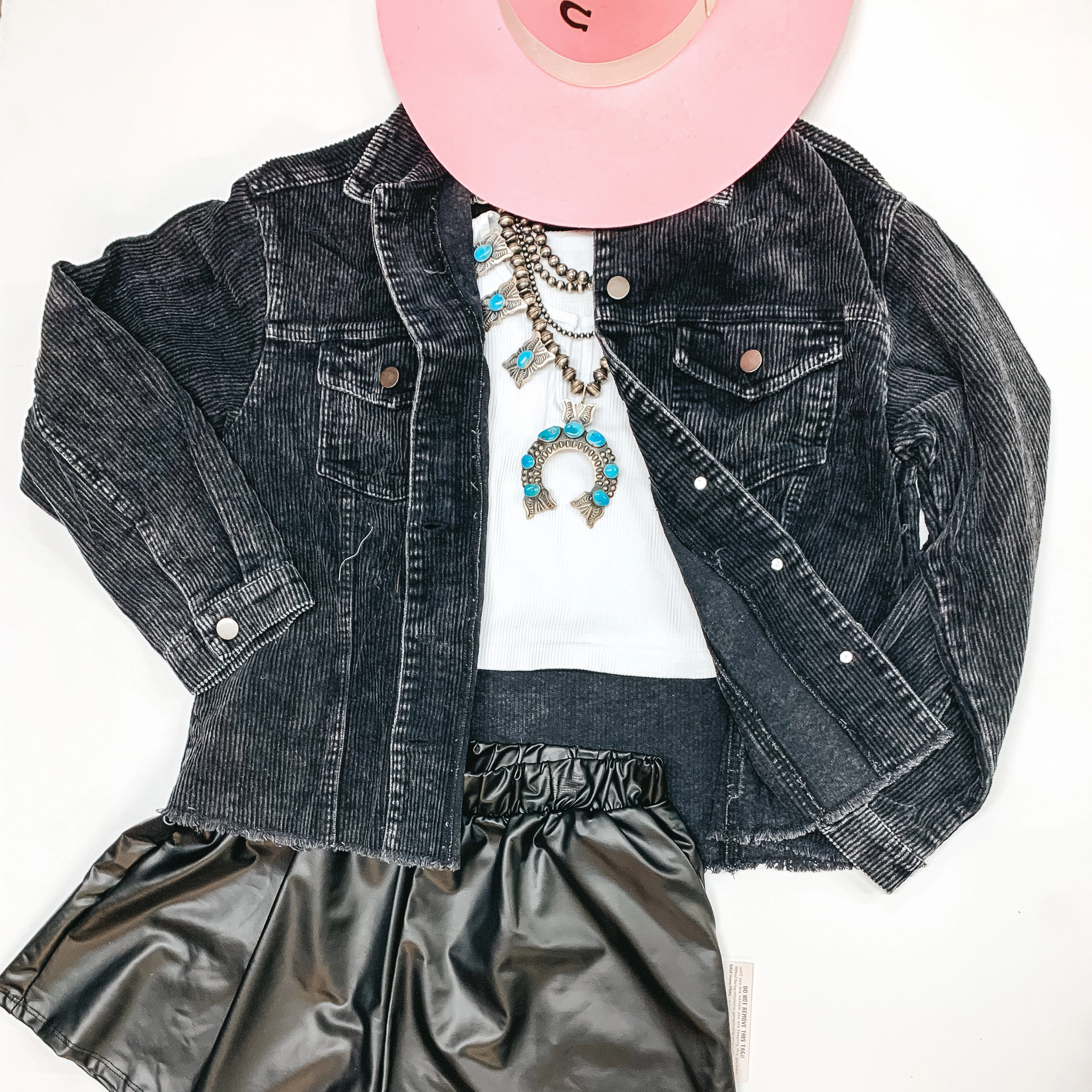 Insulated Lining Smooth Talker Button Up Cropped Corduroy Jacket in Black