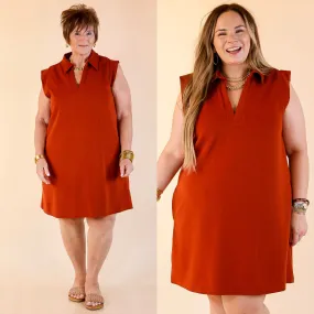 Polished Perfection Cap Sleeve Dress with Collar in Rust Orange Strong Edge
