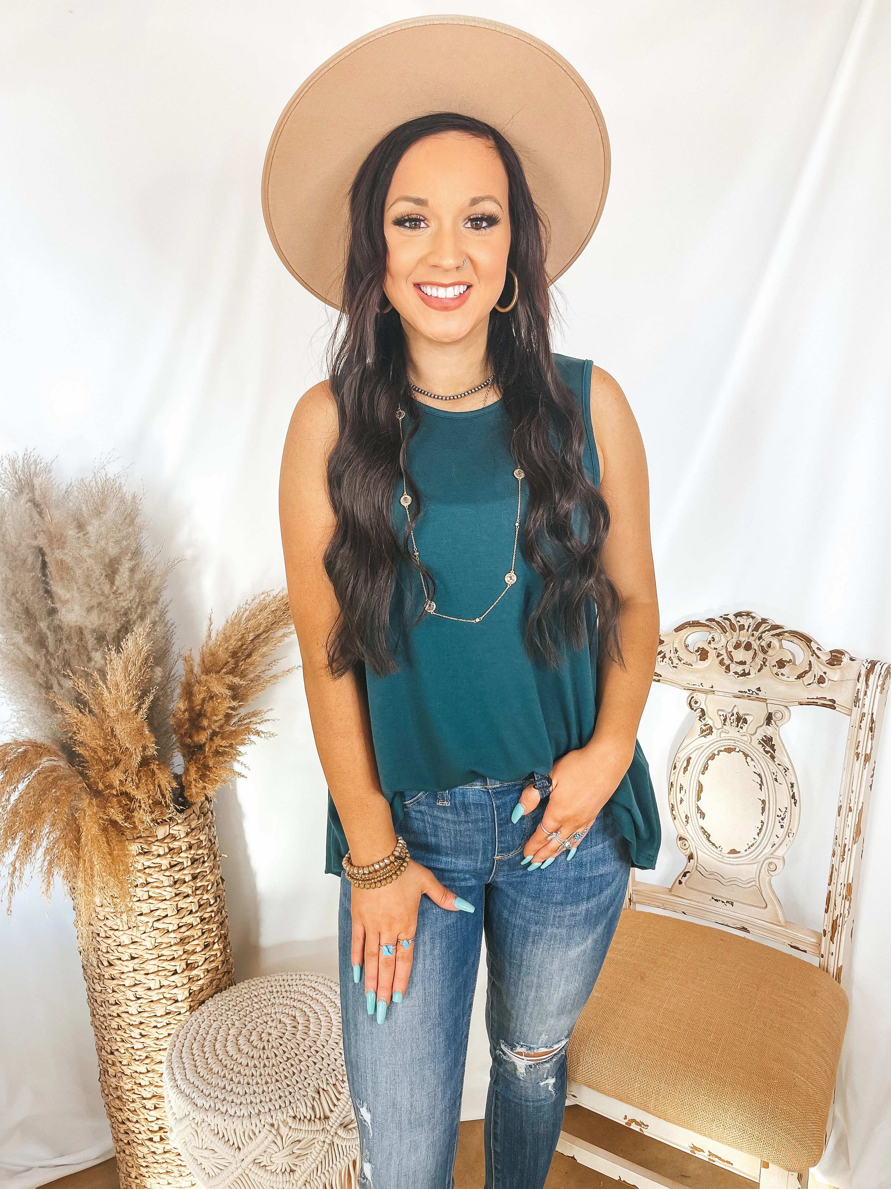 Ocean Glow LowMaintenance Material Give Me Joy Solid Knit A-Line Tank Top in Dark Teal