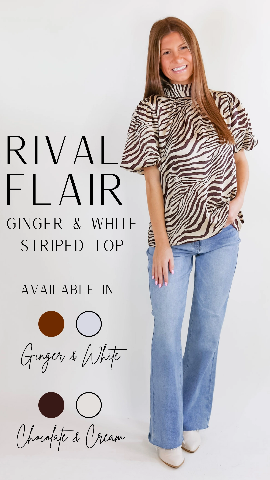 Rival Flair Zebra Print Top with Mock Neck in Chocolate Brown and Cream African Bold