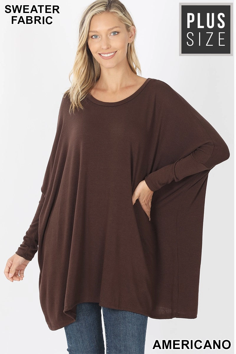 Work Safe LayeredPanels Last Chance Size 3XL | PLUS SWEATER FABRIC OVERSIZE ROUND NECK PONCHO in BROWN