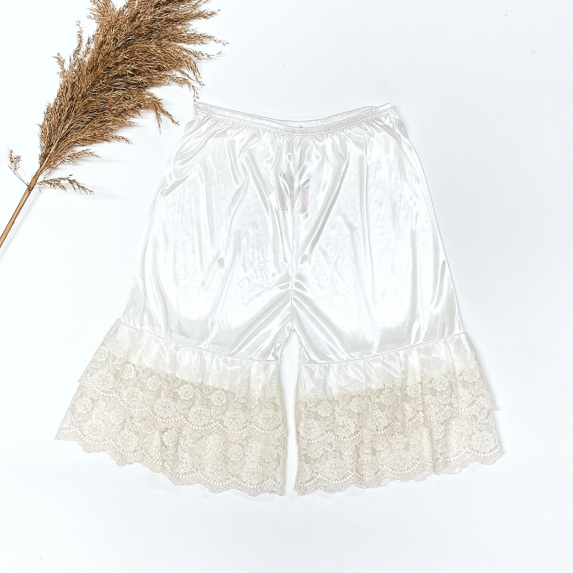 Last Chance Size Small | Satin Bloomer Slip with Lace Trim in Ivory HighCollar Style Glow Core