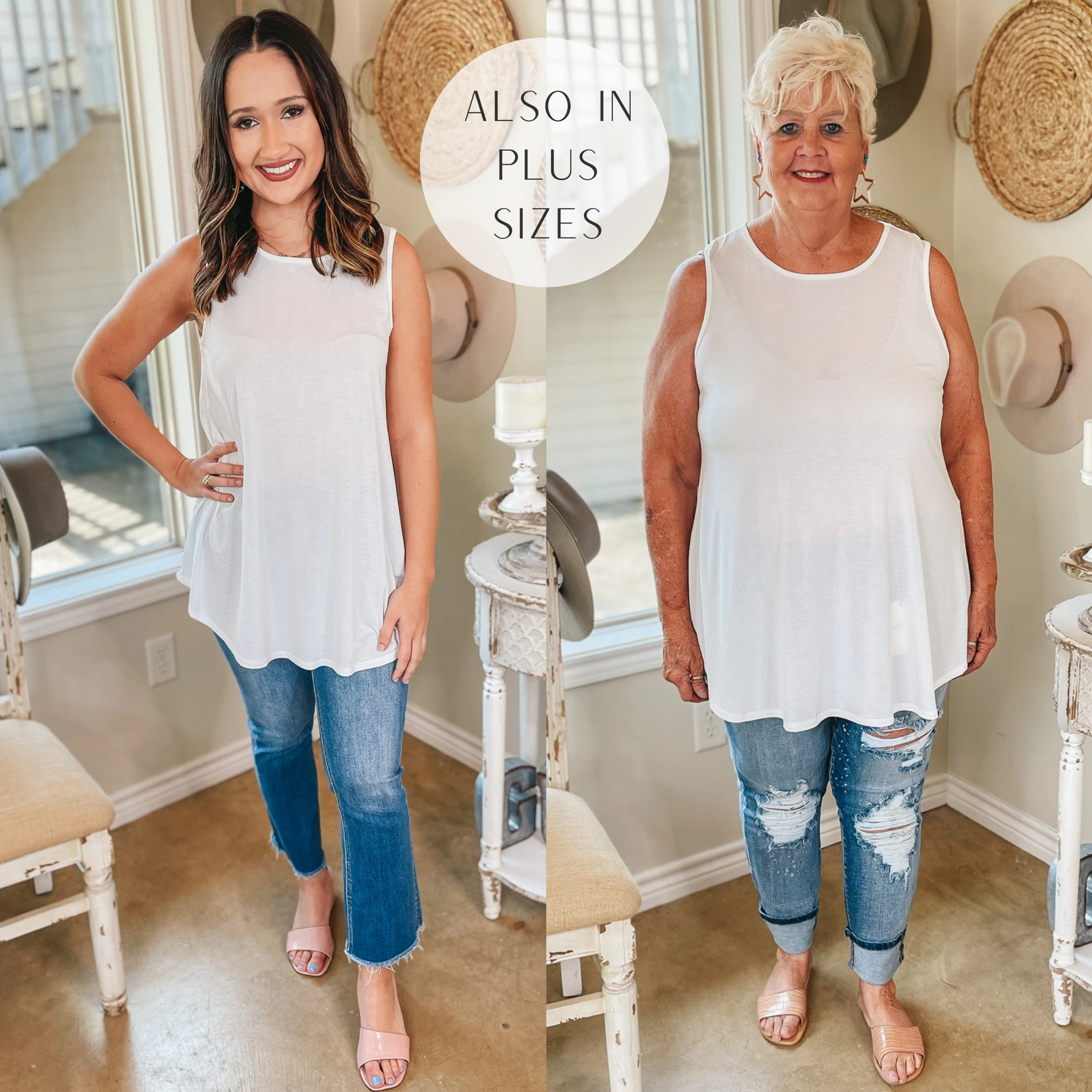 Give Me Joy Solid Bulgari A-Line Tank Top in White QuickAccessPockets SplitHemDesign