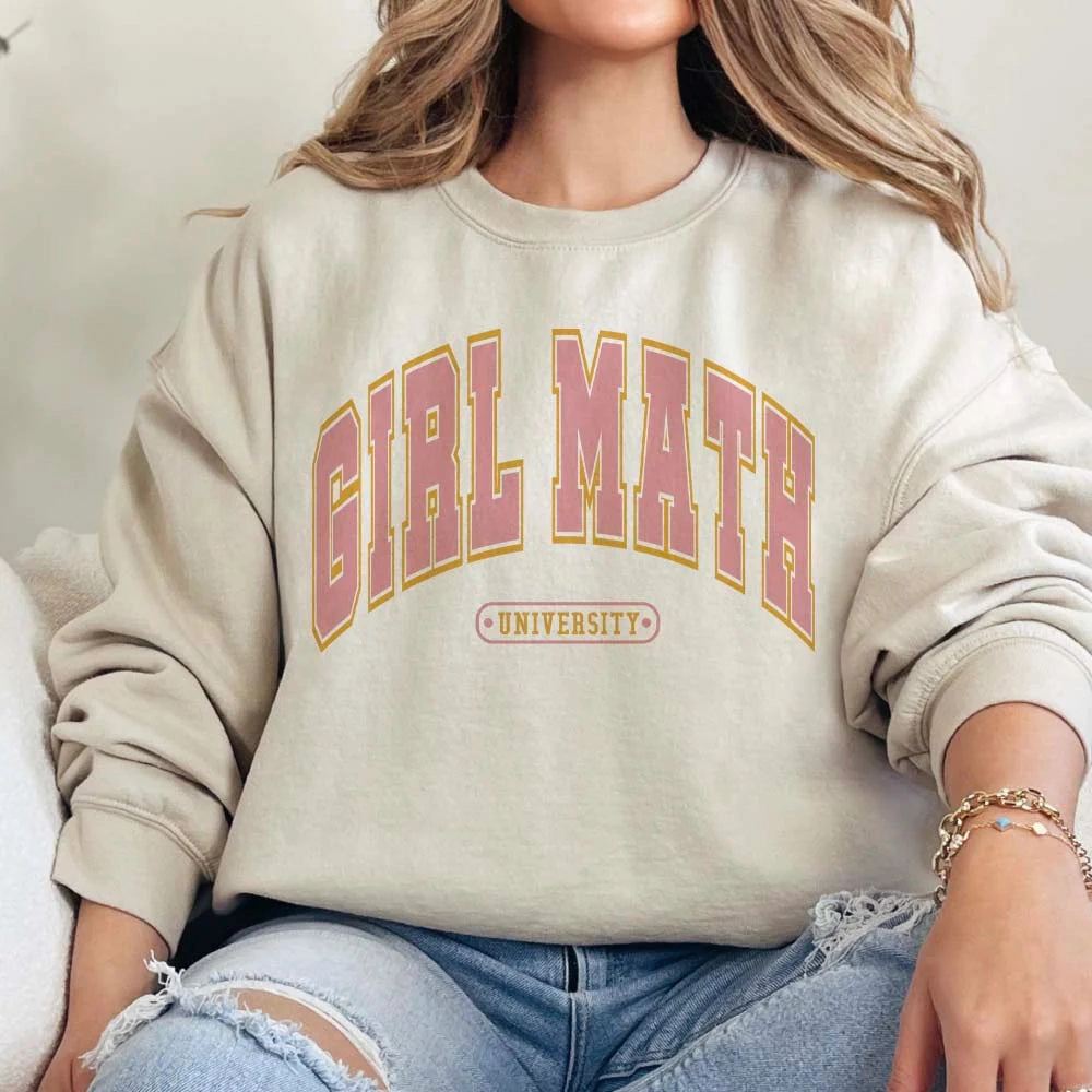 Flatlock stitching kids' Online Exclusive | Girl Math University Long Sleeve Graphic Sweatshirt in Cream
