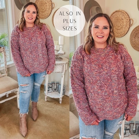 AntiPillingFabric Cozy Debut Multi Color Knit Long Sleeve Sweater in Orchid Purple