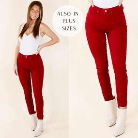 Winter Apparel Judy Blue | Around The Block Tummy Control Garment Dyed Skinny Jeans in Maroon