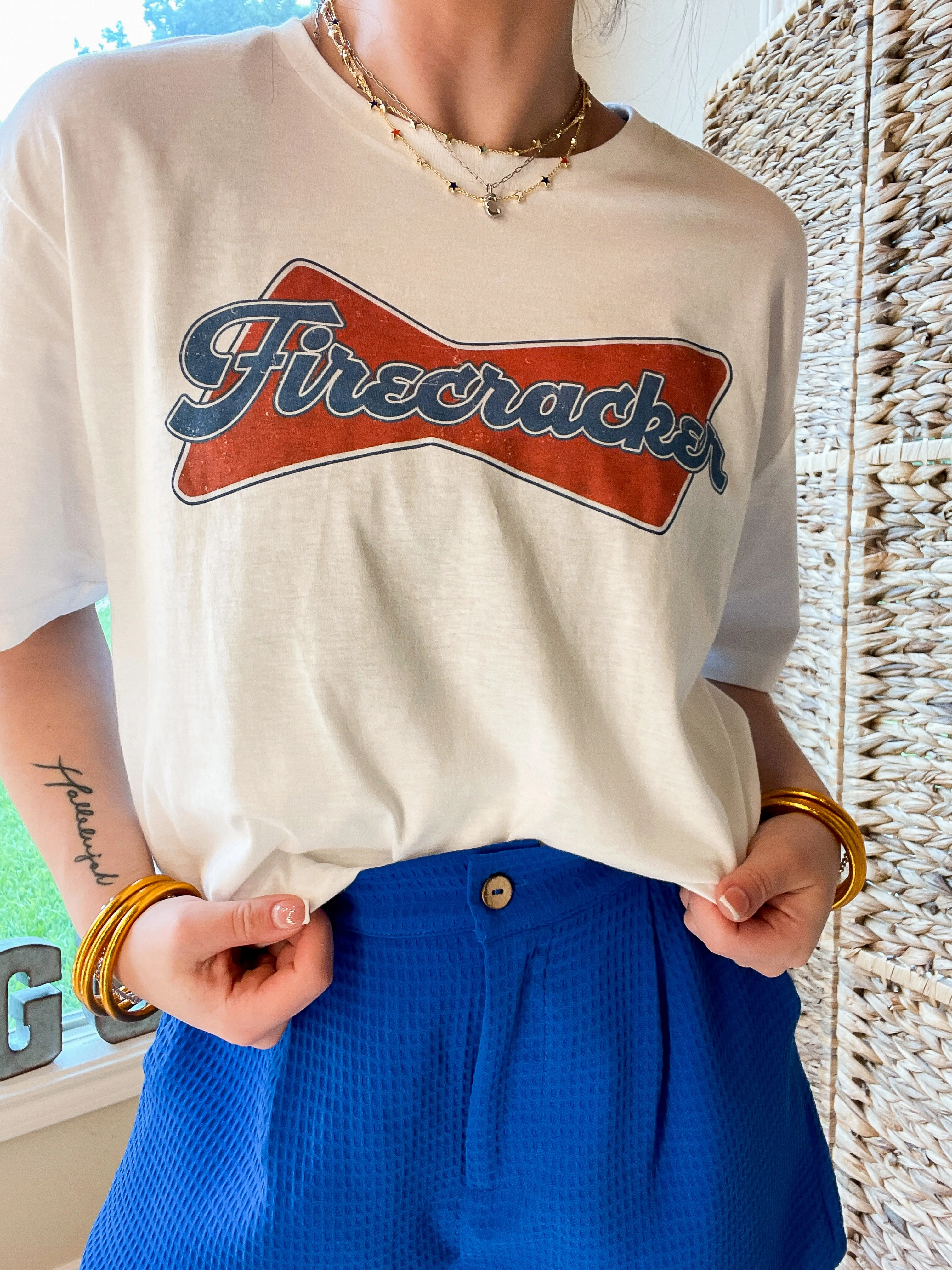 Online Exclusive | Firecracker Short Sleeve Graphic Tee in White Easter Chilly Weather Style