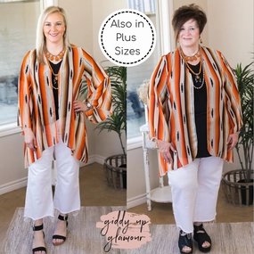 Hypoallergenic Fibers MoistureWicking Fabric Southwestern Sunrise Serape Print Sheer Kimono in Orange and Beige