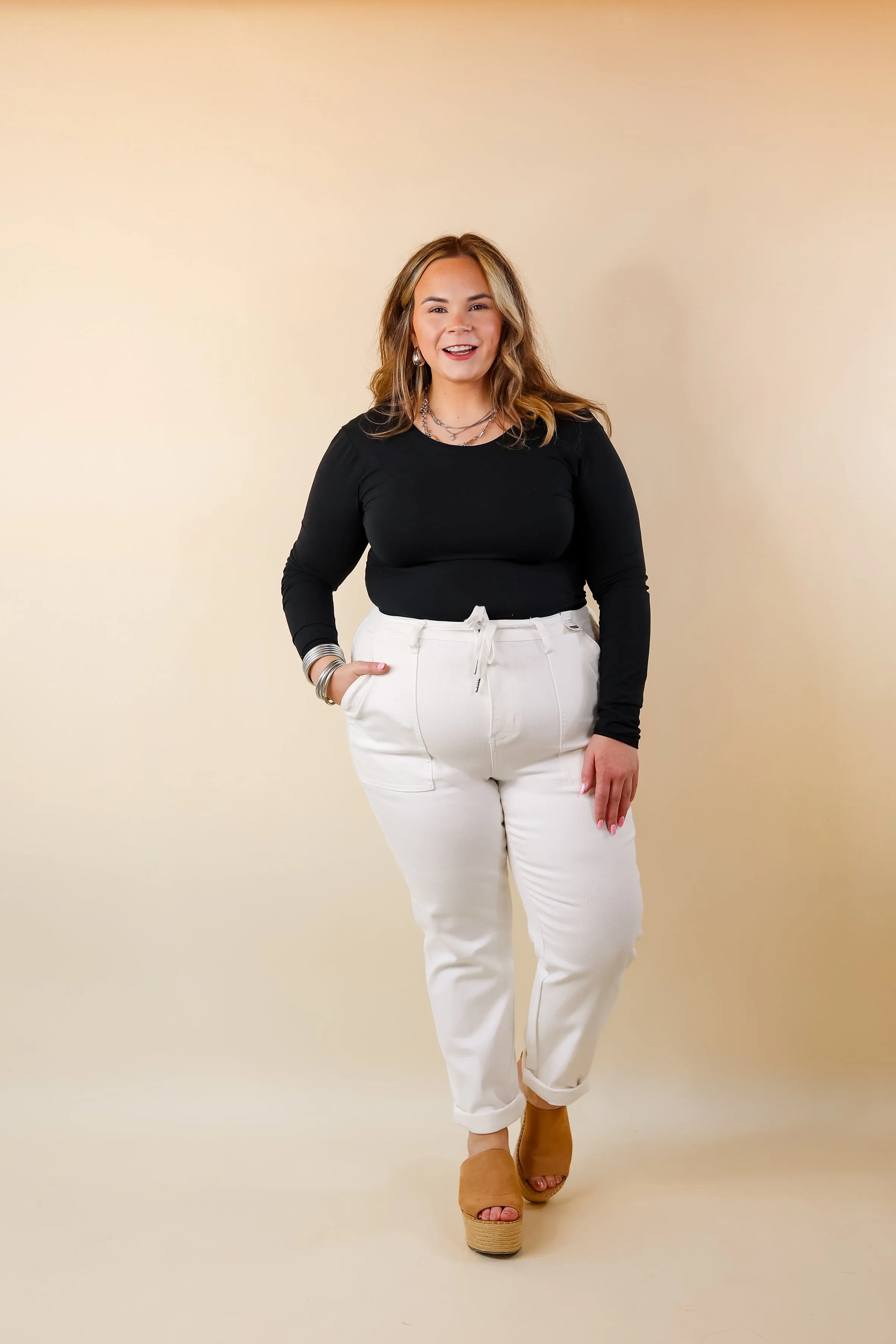 EasyCare Material Abrasion Resistant Fabric SPANX | Suit Yourself Long Sleeve Scoop Neck Bodysuit in Black