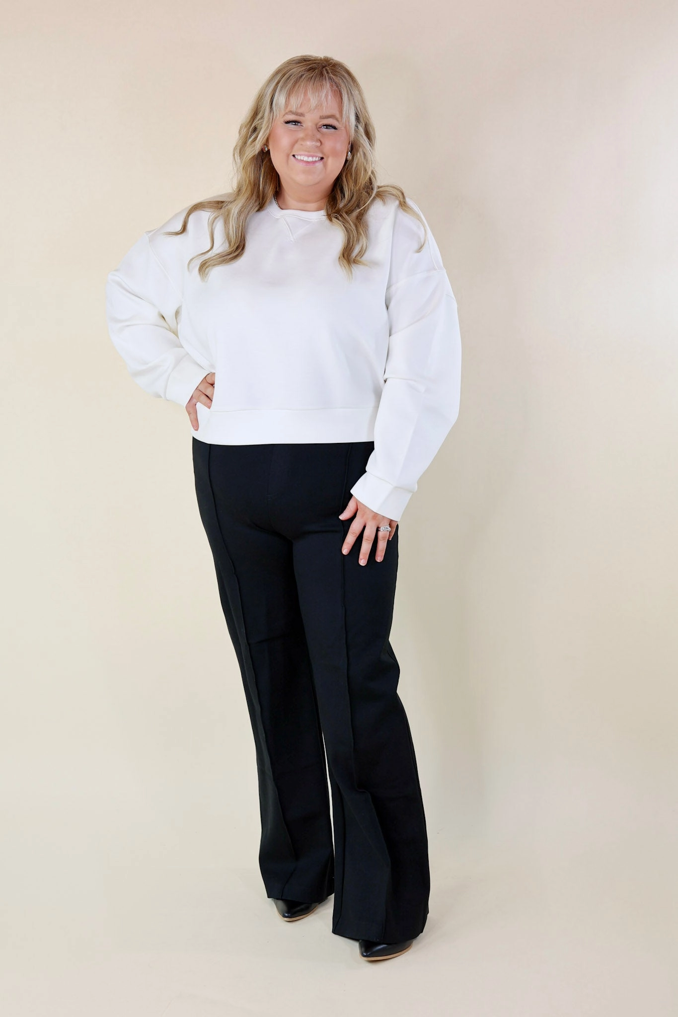 SPANX | AirEssentials Crew Neck Pullover in Powder White Fame Glow Carry Ease