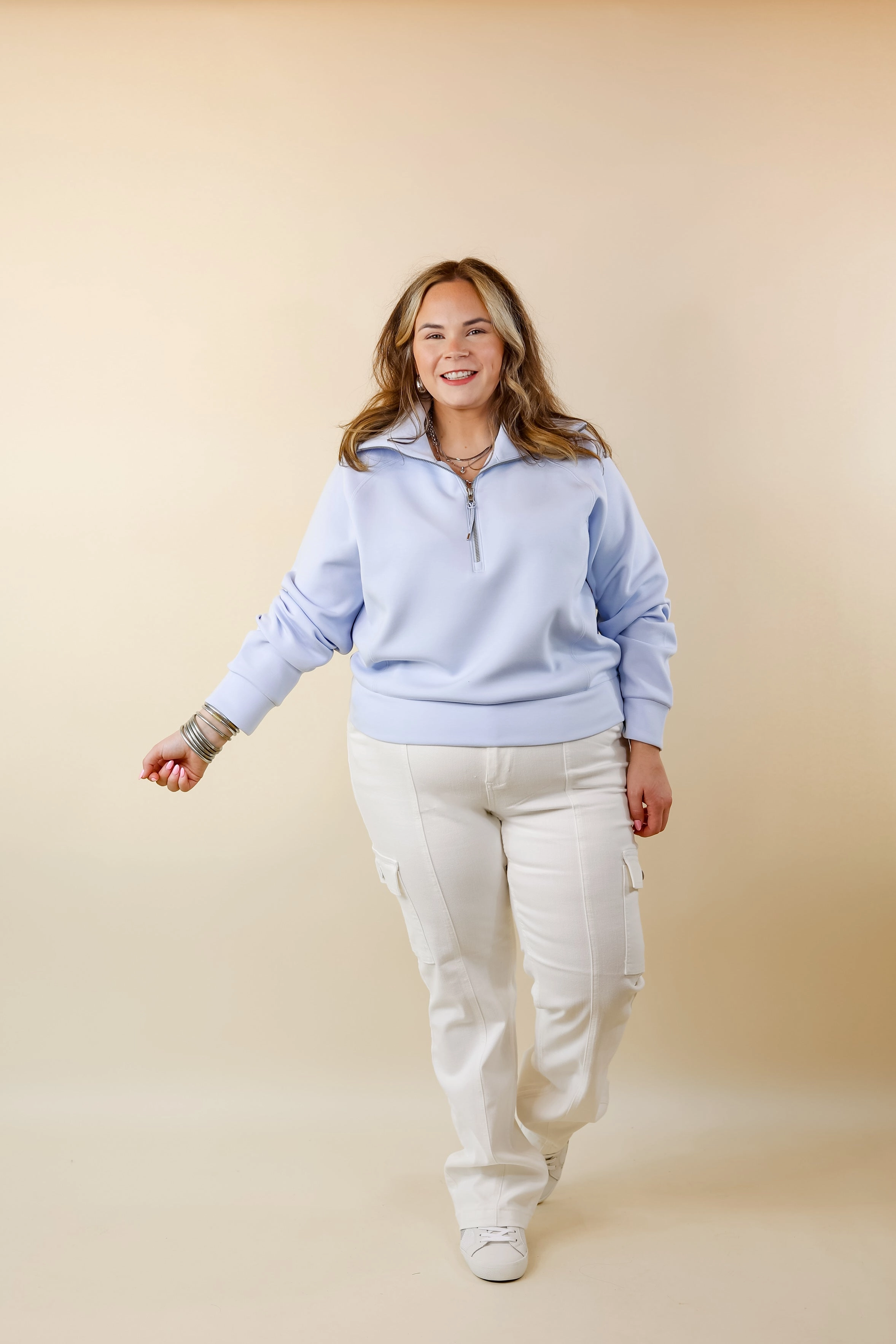 Cool Glow SPANX | AirEssentials Half Zip in Oxford (Sky Blue)