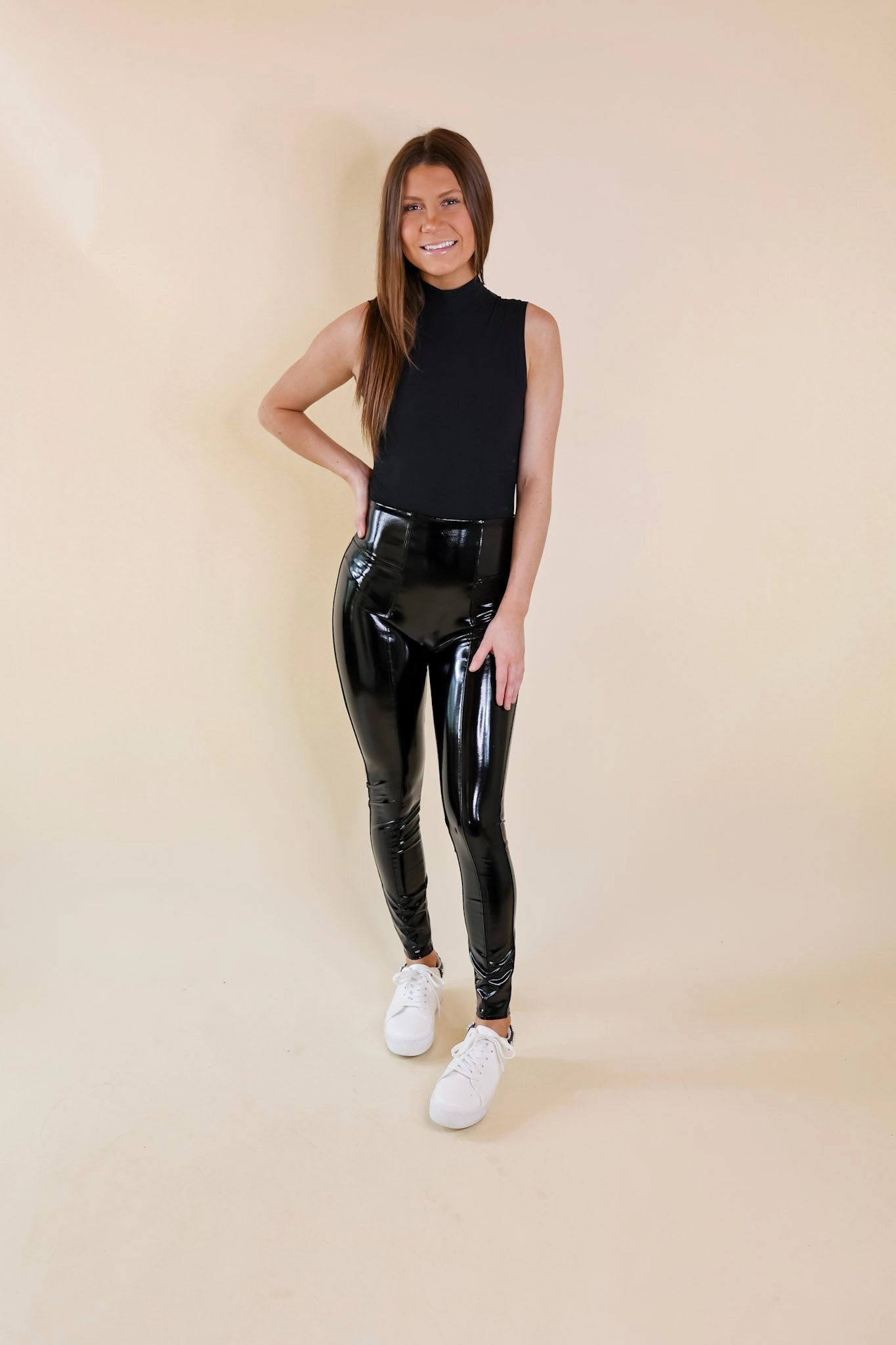 SPANX | Faux Patent Leather Leggings in Black HighNeckStyle Recycle Glow