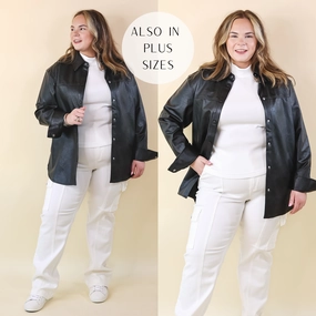 Matte Fit SPANX | Leather-Like Long Sleeve Oversized Jacket in Black LP