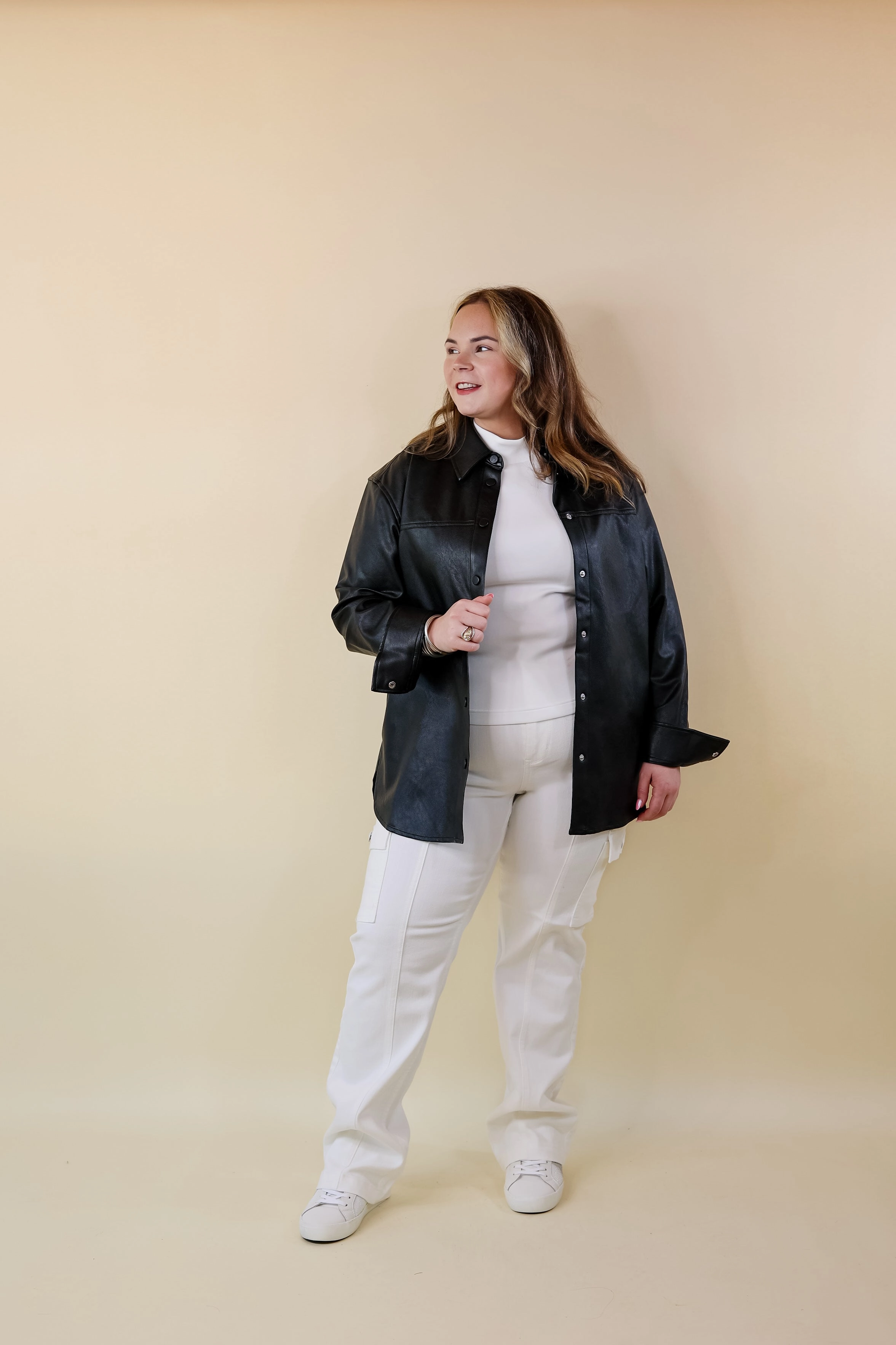 SPANX | Leather-Like Long Sleeve Oversized Jacket in Black LP Chic Jacket