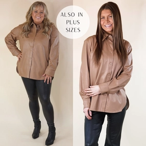 SPANX | Leather-Like Long Sleeve Oversized Shacket in Toffee casual sneakers Recycled materials