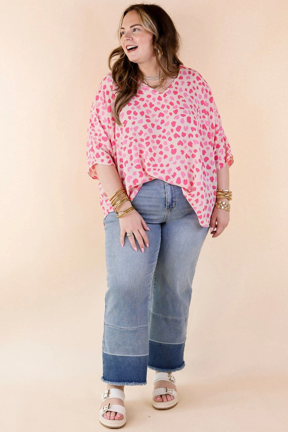 adult clothing Spring It On Dotted Print Poncho Top in Pink Mix