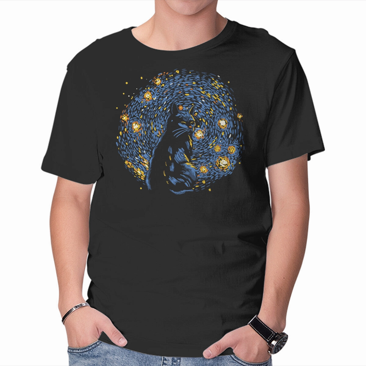 Starry Night Black Cat casual outing Everyday apparel