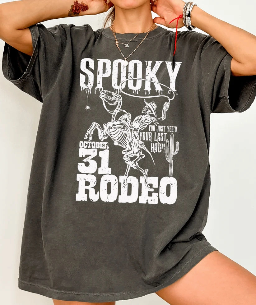Online Exclusive | Spooky Rodeo Halloween Graphic on Short Sleeve Comfort Color Tee in Pepper Black Thermal regulation Leisure Wear