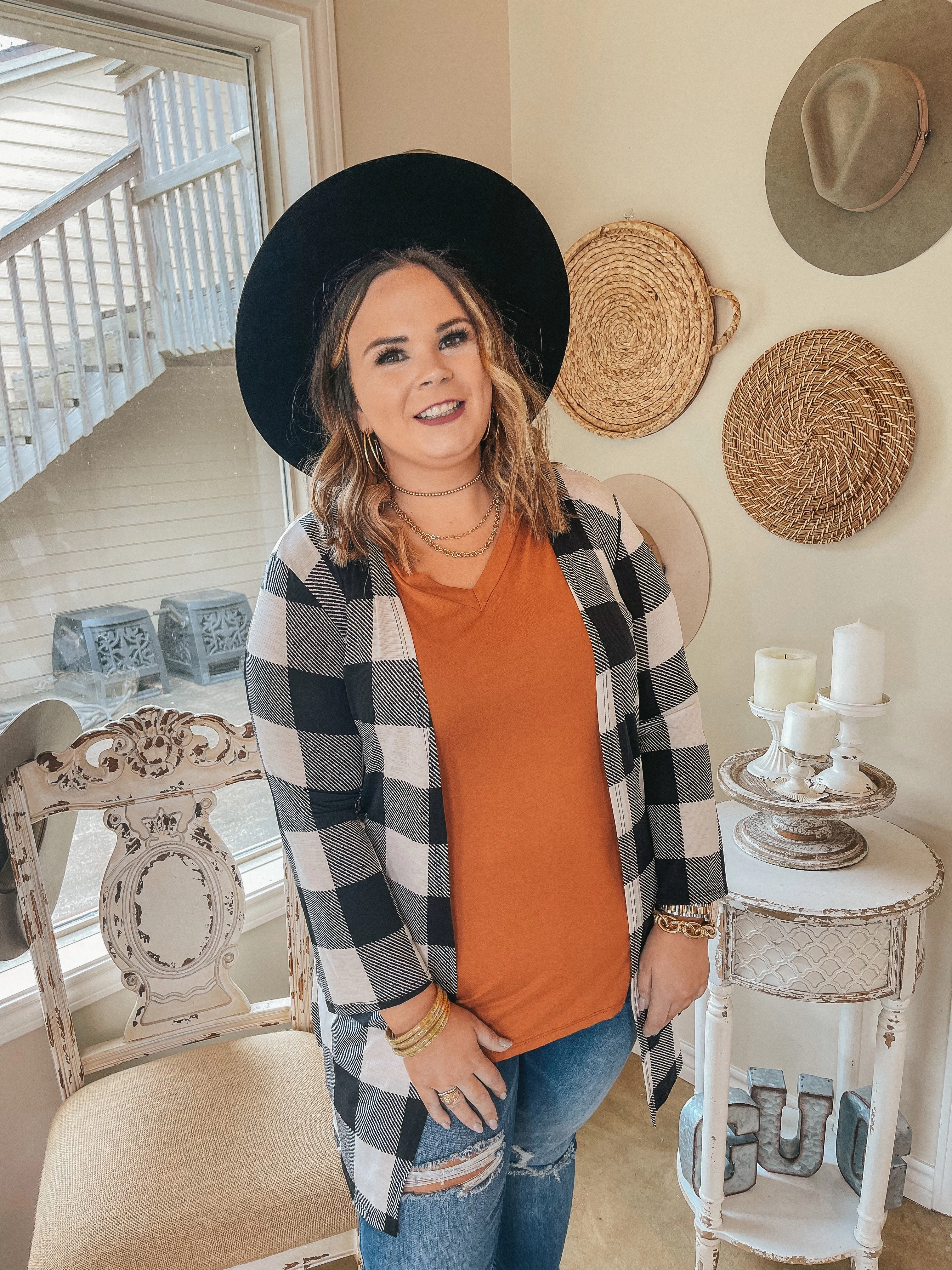 Last Chance Size Small | All Eyes On You Buffalo Plaid Cardigan in Ivory & Black MoistureWicking Fashion Trend