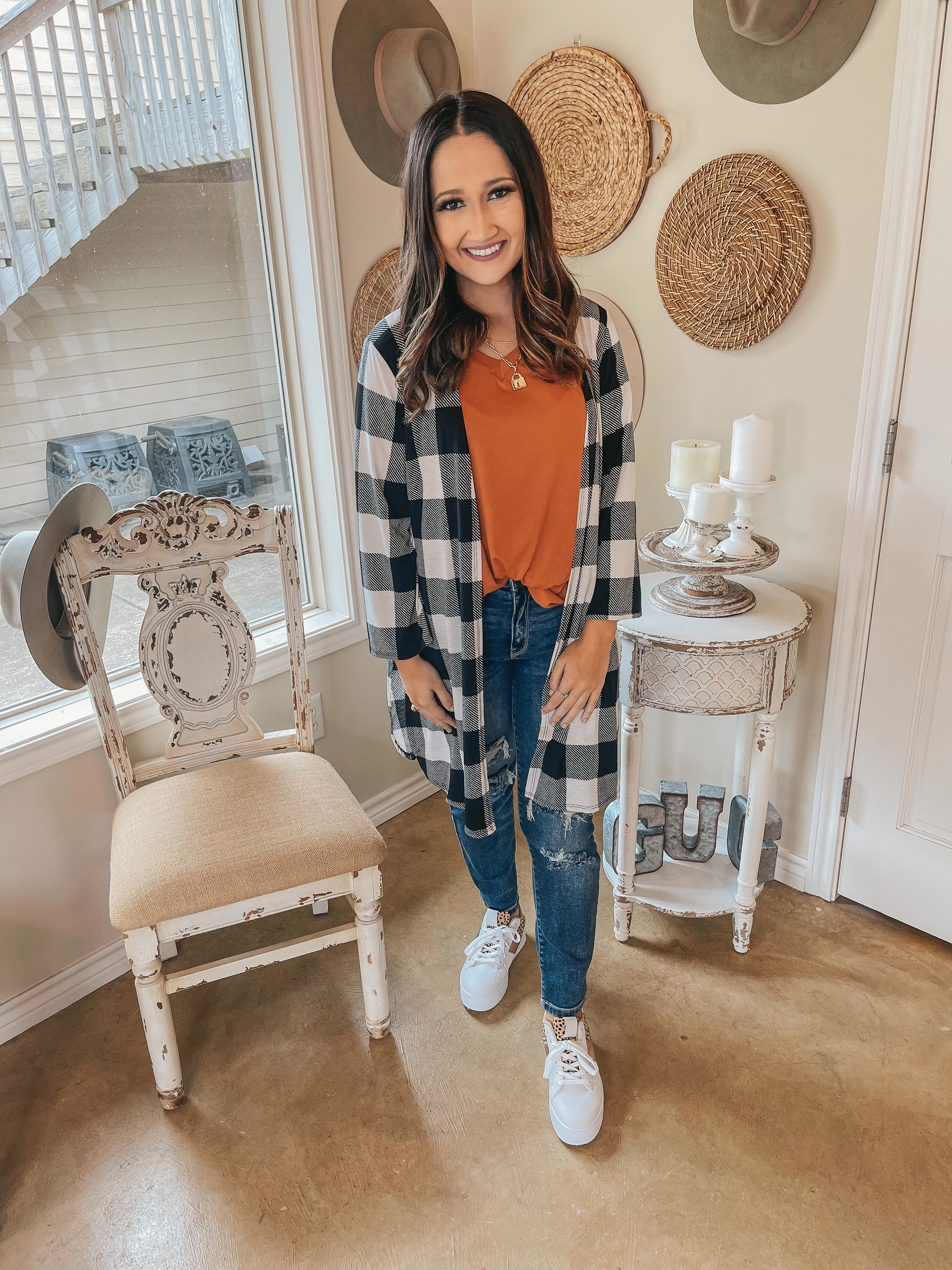 pack light Last Chance Size Small | All Eyes On You Buffalo Plaid Cardigan in Ivory & Black