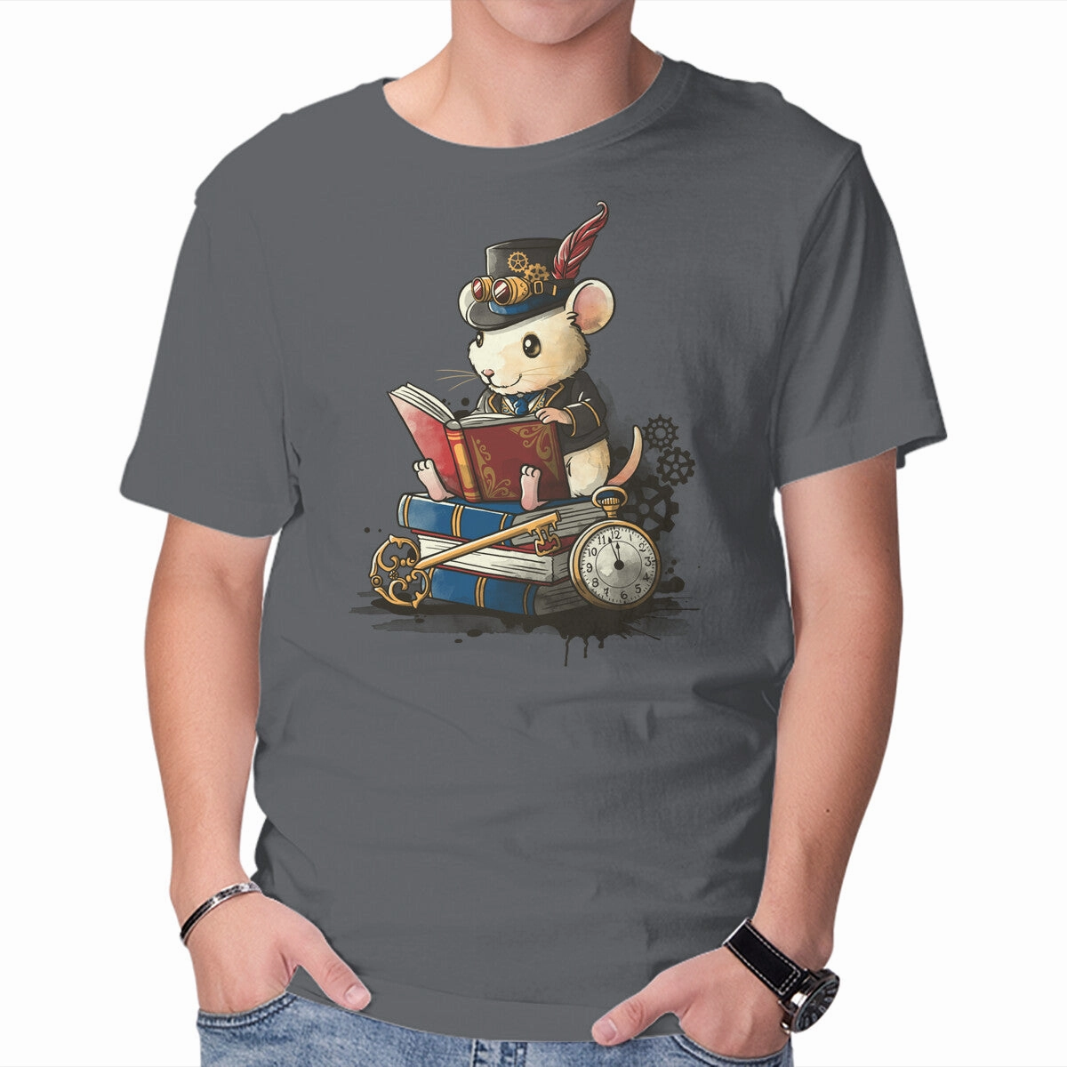 Steampunk Mouse Reader Minimal Design Casual Vibe Wear
