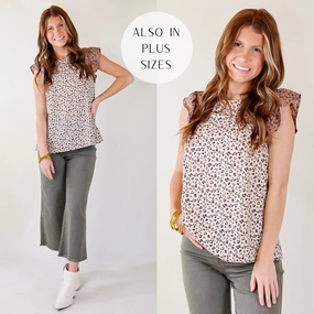 Stick Around Floral Print Top with Ruffle Cap Sleeves in Beige Mix Accessory Fashion