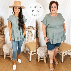 Fairy Touch Last Chance Size Small | Belong To You Tiered Top with Ruffle Cap Sleeves in Sage Green