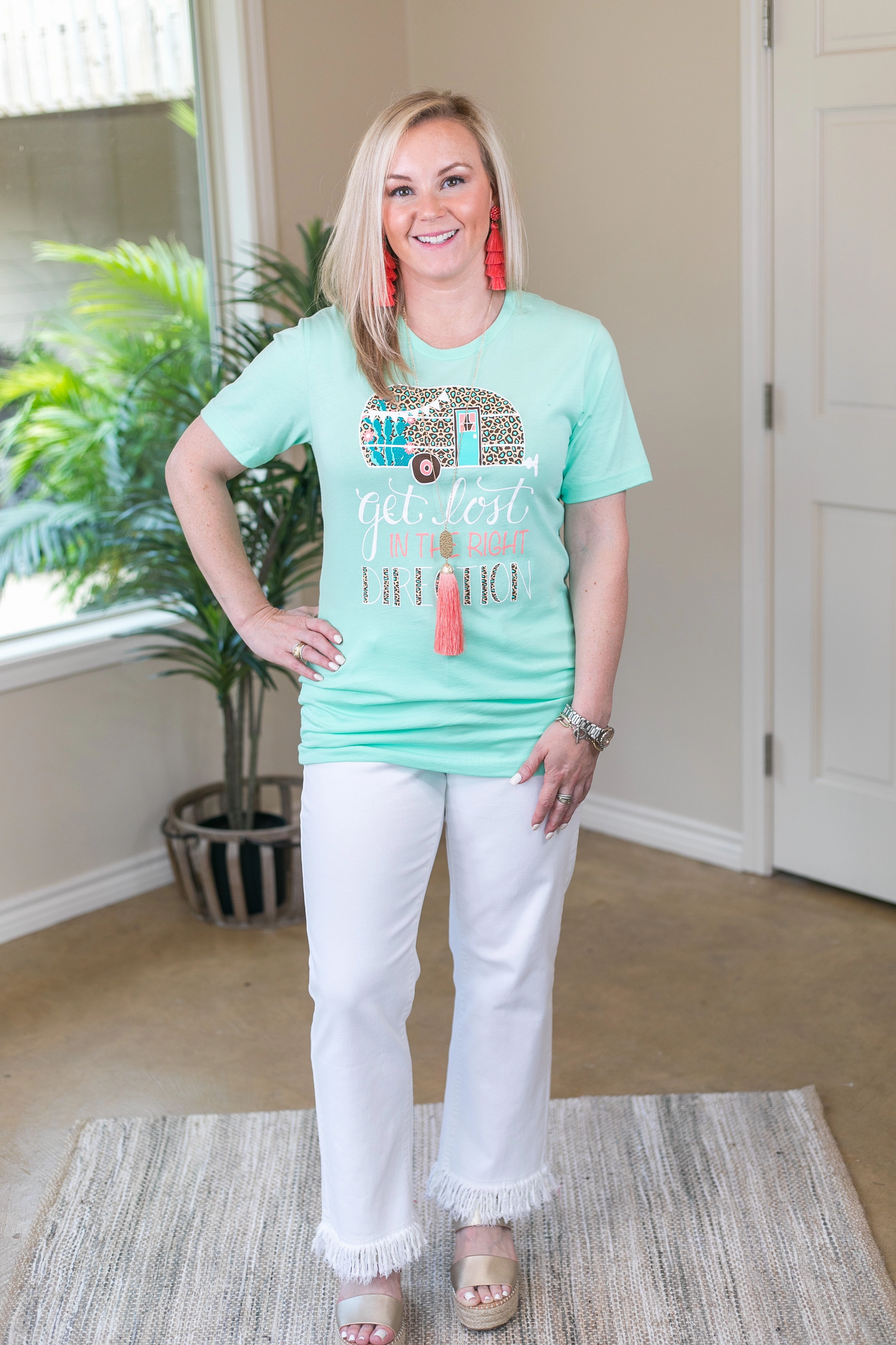 Simple Fashion Last Chance Size Small | Get Lost In The Right Direction Camper Short Sleeve Tee Shirt in Mint