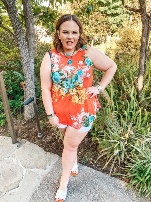 Last Chance Size Small | Give Me Joy A Line Floral Tank Top in Coral Work Ready