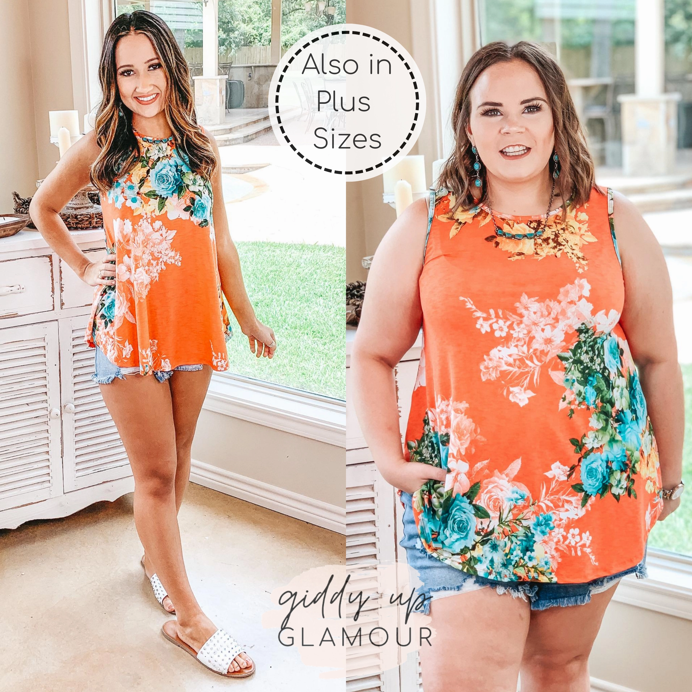 Trendy Top Last Chance Size Small | Give Me Joy A Line Floral Tank Top in Coral