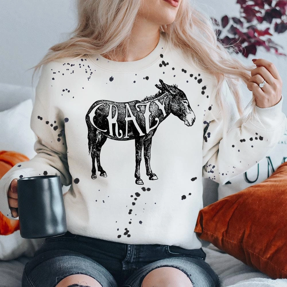 Online Exclusive | Crazy Donkey Long Sleeve Splatter Paint Graphic Sweatshirt in White Summer Style