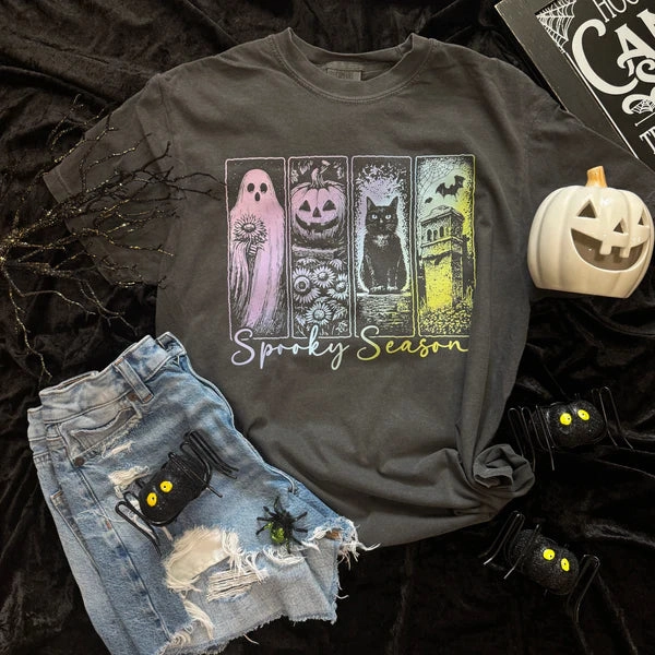 Smart Design Online Exclusive | Pastel Spooky Season Graphic on Short Sleeve Comfort Color Tee in Dark Grey