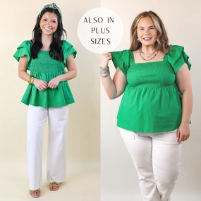 Soft Core Trendy Trousers Last Chance Size Large | Celebrate Good Times Smocked Babydoll Top in Green