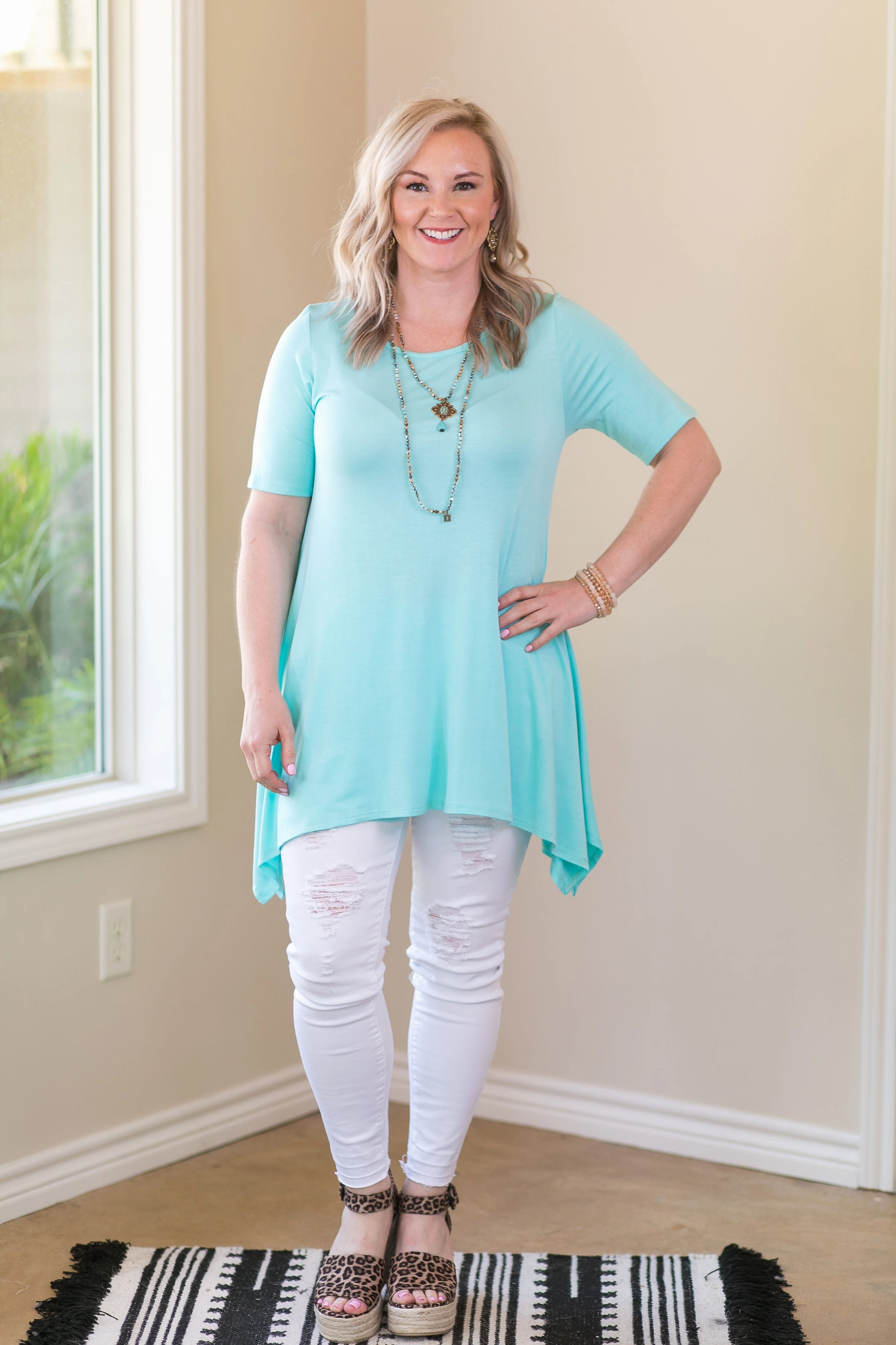 Comfortable Layer Easy Fashion Whenever This Happens Solid Handkerchief Tunic Top in Mint